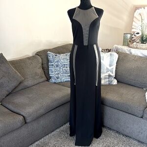Bebe double split sheer bodice long slip gown cocktail Midi Dress‎ size M